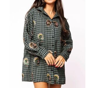 NWOT Queen of Sparkles QOS Navy Plaid Scattered Thanksgiving Turkey Dress